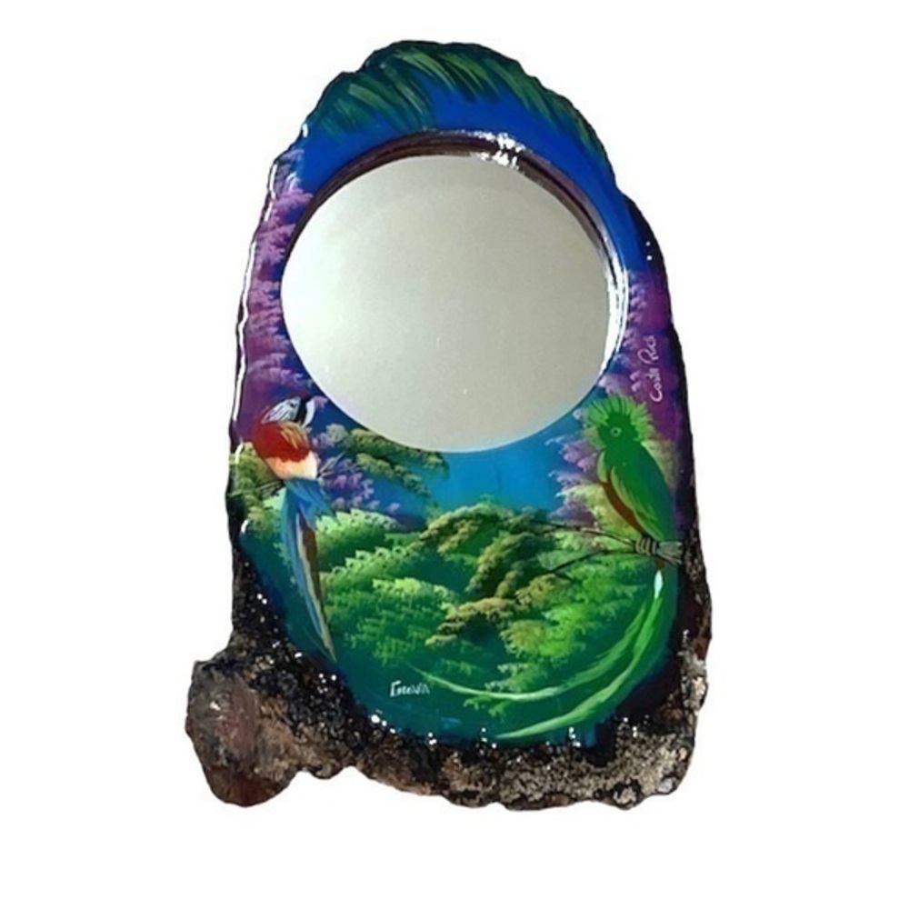 Tropical Handcrafted Authentic Parrot Costa Rica Wood Mirror